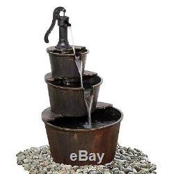 3-Tier Wooden Effect Barrel With Pump Cascading Water Fountain Garden Feature