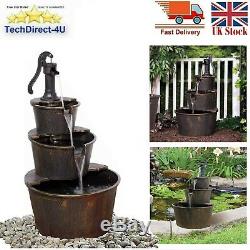 3-Tier Wooden Effect Barrel With Pump Cascading Water Fountain Garden Feature