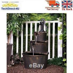 3-Tier Wooden Effect Barrel With Pump Cascading Water Fountain Garden Feature