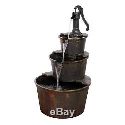 3-Tier Wooden Effect Barrel With Pump Cascading Water Fountain Garden Feature