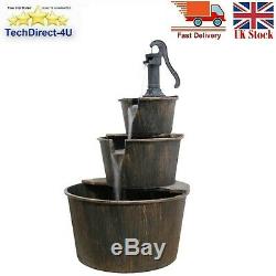 3-Tier Wooden Effect Barrel With Pump Cascading Water Fountain Garden Feature