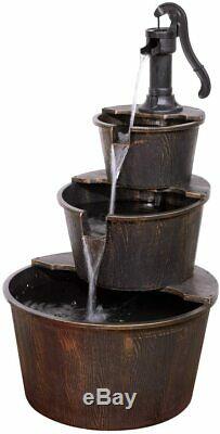 3-Tier Wooden Effect Barrel With Pump Cascading Water Fountain Garden Feature