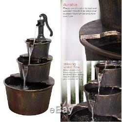 3-Tier Wooden Effect Barrel With Pump Cascading Water Fountain Garden Feature