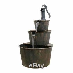 3-Tier Wooden Effect Barrel With Pump Cascading Water Fountain Garden Feature