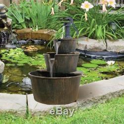 3-Tier Wooden Effect Barrel With Pump Cascading Water Fountain Garden Feature