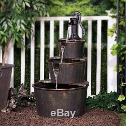 3-Tier Wooden Effect Barrel With Pump Cascading Water Fountain Garden Feature