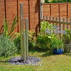 3 Tube Column Water Feature Fountain Contemporary Polish Stainless Steel Garden