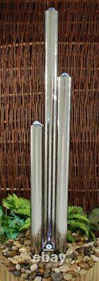 3 Tube Column Water Feature Fountain Contemporary Polish Stainless Steel Garden