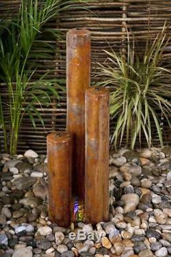3 Tube Corten Steel Water Feature Fountain Contemporary Indoor Outdoor Garden