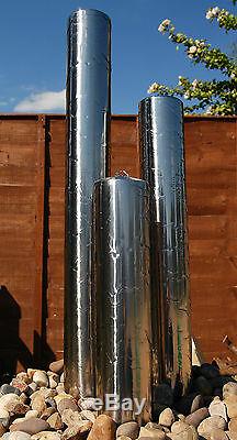 3 Tube Column Water Feature Fountain Contemporary Polish Stainless Steel Garden 