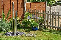 3 Tube Silver Water Feature Fountain Cascade Contemporary Stainless Steel Garden