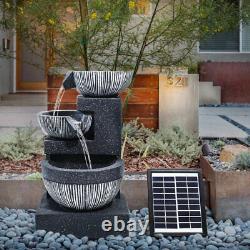 3Tier Outdoor Garden Resin Solar Water Feature Deep Bowl LED Fairy Fall Fountain