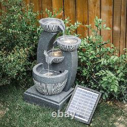 4 Bowls Waterfall Solar Power Garden Water Feature Water Fountain Pump LED Light