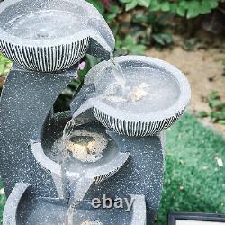 4 Bowls Waterfall Solar Power Garden Water Feature Water Fountain Pump LED Light