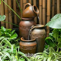 4 Pot Cascading Garden Water Feature Electric Fountain LED Light Outdoor Decor
