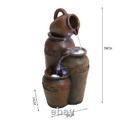 4 Pot Cascading Garden Water Feature Electric Fountain LED Light Outdoor Decor