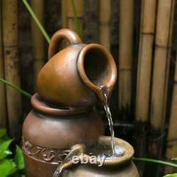 4 Pot Cascading Garden Water Feature Electric Fountain LED Light Outdoor Decor