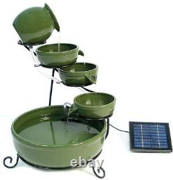 4 Step Jug Bowl Water Feature Fountain Cascade Ceramic Solar Power Modern Garden