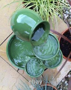 4 Step Jug Bowl Water Feature Fountain Cascade Ceramic Solar Power Modern Garden