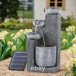 4-Tier Bowl Water Feature Outdoor Solar Powered LED Lights Garden Patio Fountain