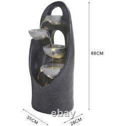 4 Tier Cascading Garden Water Feature, Black Outdoor Fountain Ornament for Patio