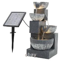 4 Tier Garden Bowl Fountain Resin Water Feature LED Backlight Cascading Outdoor