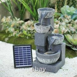 4 Tier Garden Bowl Fountain Resin Water Feature LED Backlight Cascading Outdoor