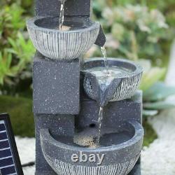 4 Tier Garden Bowl Fountain Resin Water Feature LED Backlight Cascading Outdoor