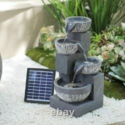 4 Tier Garden Bowl Fountain Resin Water Feature LED Backlight Cascading Outdoor