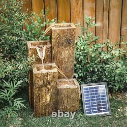 4 Tier Garden Fountain Log Effect Solar Power Water Feature Cascade with LED Light