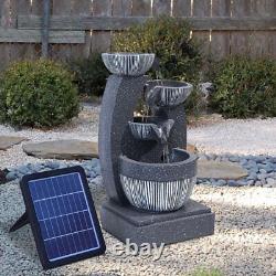 4 Tier Garden Solar Pump Water Fountain Cascade Outdoor Patio Feature with Light