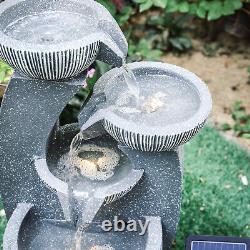 4 Tier Garden Solar Pump Water Fountain Cascade Outdoor Patio Feature with Light