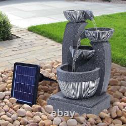 4 Tier Garden Solar Pump Water Fountain Cascade Outdoor Patio Feature with Light