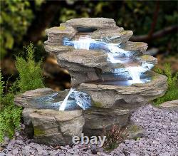 4 Tier Grey Rock Effect Cascade Water Feature Fountain Waterfall Indoor Garden