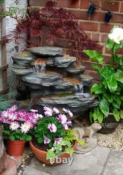 4 Tier Grey Rock Effect Cascade Water Feature Fountain Waterfall Indoor Garden