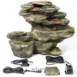 4 Tier Grey Rock Effect Cascade Water Feature Fountain Waterfall Indoor Garden