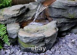 4 Tier Grey Rock Effect Cascade Water Feature Fountain Waterfall Indoor Garden