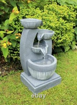 4 Tier Grey Stone Look Outdoor Garden LED Light Fountain Water Feature Ornament