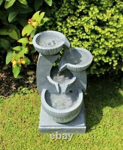 4 Tier Grey Stone Look Outdoor Garden LED Light Fountain Water Feature Ornament