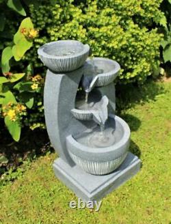 4 Tier Grey Stone Look Outdoor Garden LED Light Fountain Water Feature Ornament