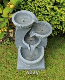 4 Tier Grey Stone Look Outdoor Garden LED Light Fountain Water Feature Ornament