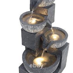 4 Tier Indoor Outdoor Polyresin Garden Water Feature Fountain LED Lights Decor