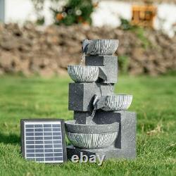 4 Tier LED Lighting Garden Fountain Outdoor Solar Power Water Feature Statue