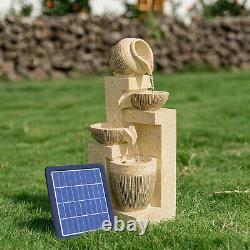 4 Tier LED Solar Garden Fountain Pump Water Feature Cascade Statue Outdoor Home