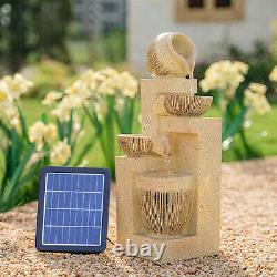 4 Tier LED Solar Garden Fountain Pump Water Feature Cascade Statue Outdoor Home