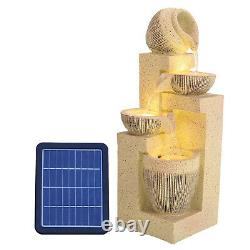 4 Tier LED Solar Garden Fountain Pump Water Feature Cascade Statue Outdoor Home