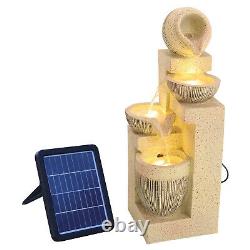 4 Tier LED Solar Garden Fountain Pump Water Feature Cascade Statue Outdoor Home