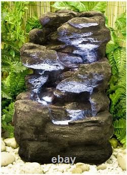 4 Tier Rock Cascade Water Feature Fountain Waterfall Natural Stone Effect Garden