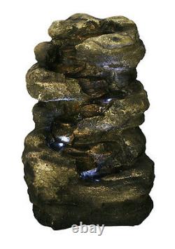 4 Tier Rock Cascade Water Feature Fountain Waterfall Natural Stone Effect Garden