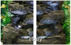 4 Tier Rock Cascade Water Feature Fountain Waterfall Natural Stone Effect Garden
